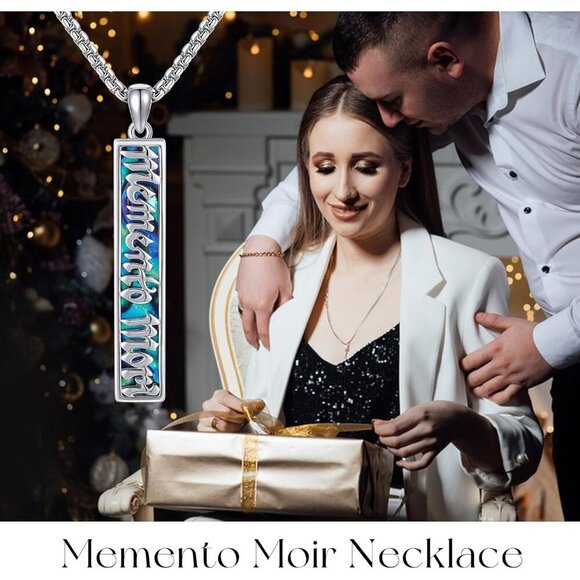 ⭐ Sterling Silver Memento Mori Necklace - Abalone Shell Stoic Pendant - Picture 6 of 6